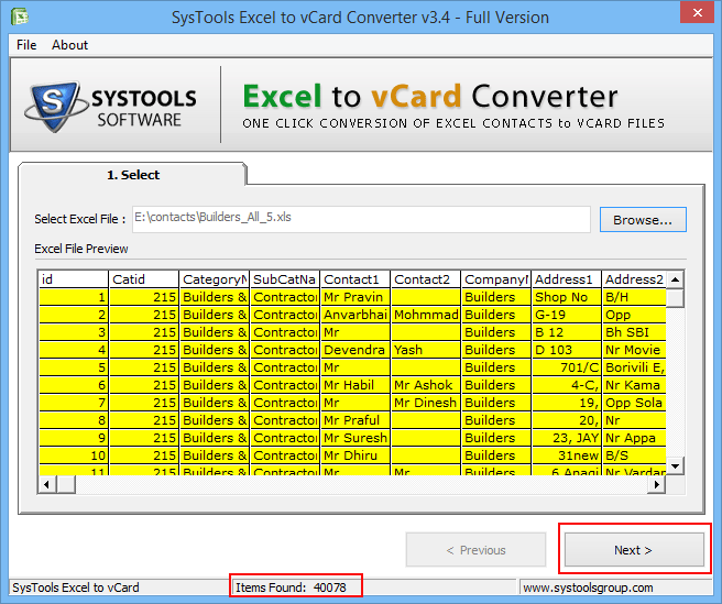 select excel file