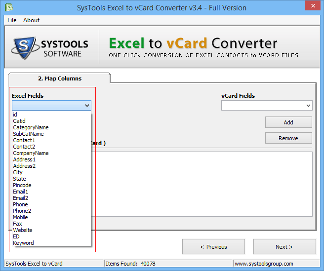 select excel field